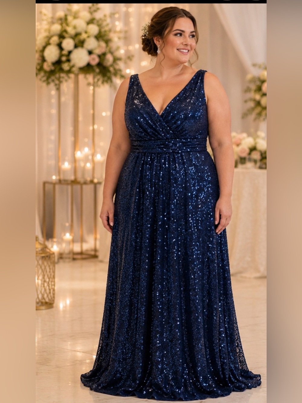 Celebrate Db Studio Elegant Sequin Navy Blue Maxi Dress Plus 16